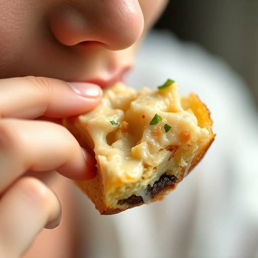 Person practicing mindful eating, savoring a bite of food